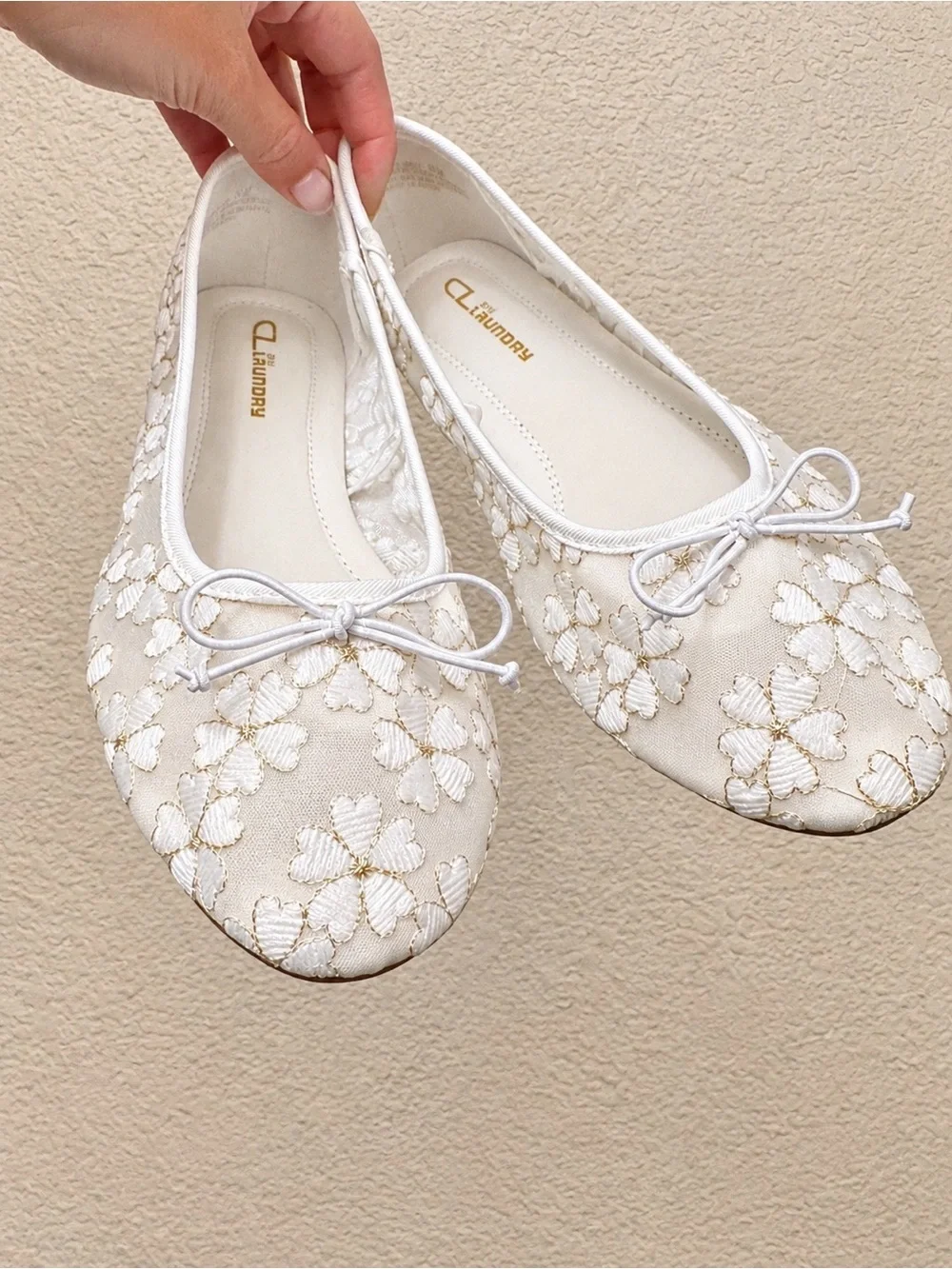 Cream Floral Embroidered Ballet Flats